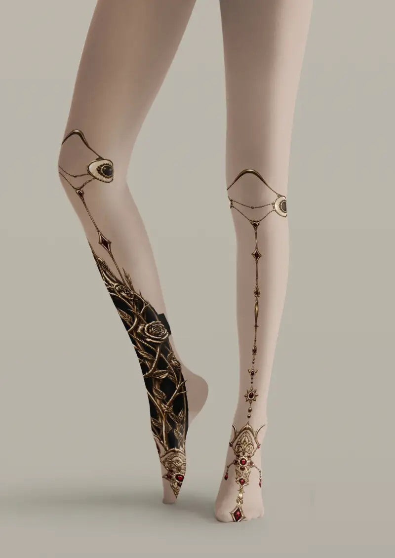 White Gothic Ornament Tattoo Tights