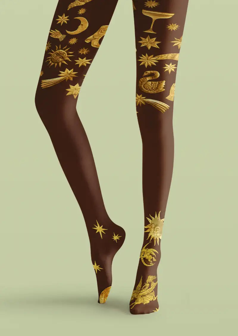 Celestial Sun Moon Zodiac Tights Hosiery Pantyhose