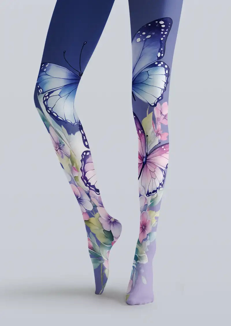 Butterfly Floral Print Tights Hosiery Pantyhose
