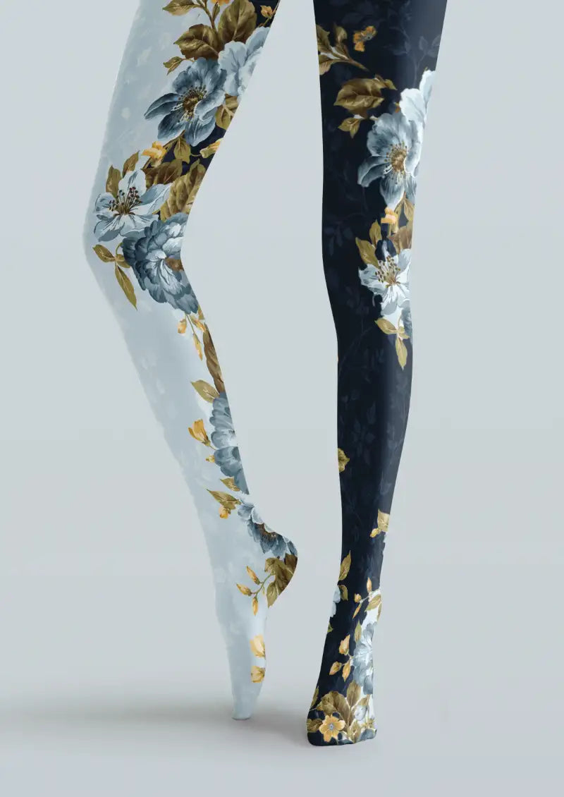 Blue Vintage Floral Print Tights Hosiery Pantyhose