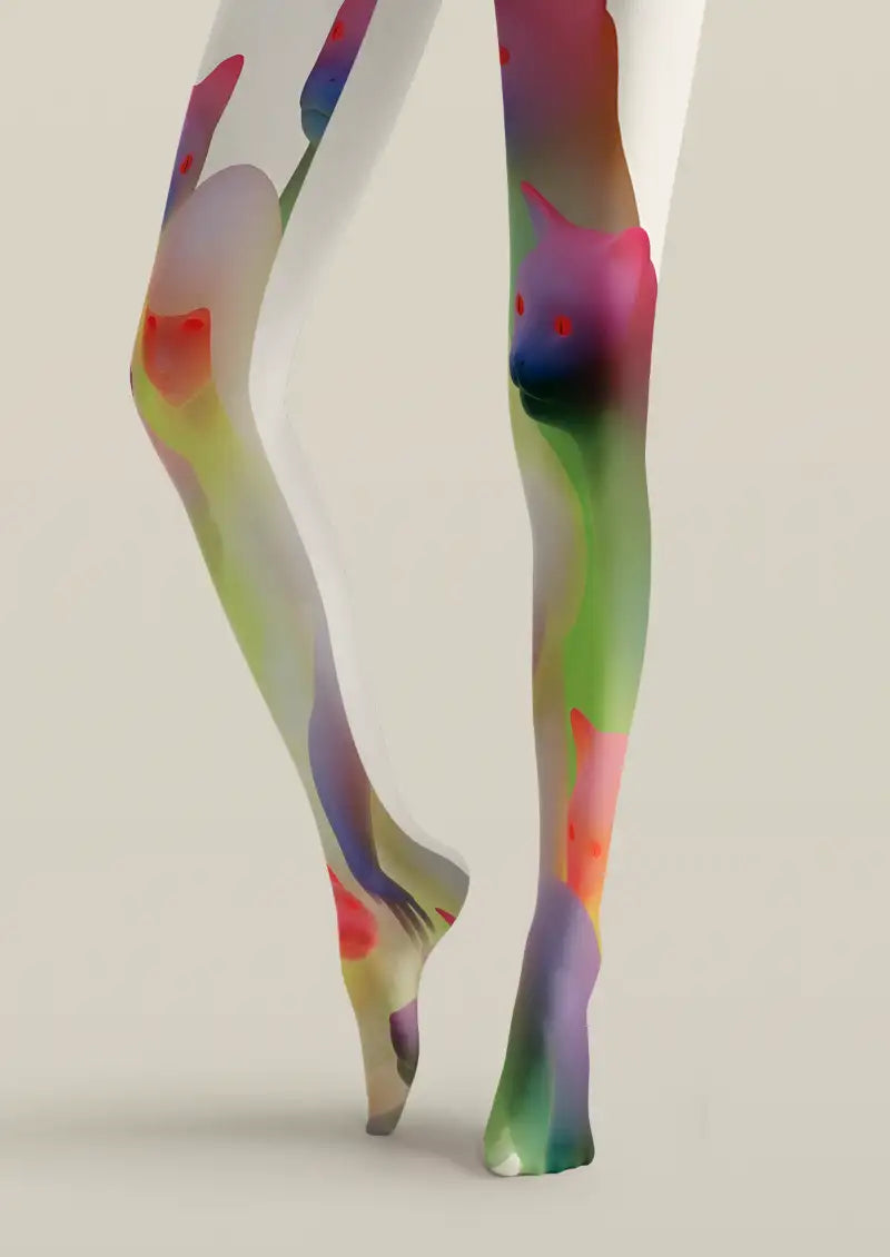 Colorful Cat Art Graphic Tights Hosiery Pantyhose