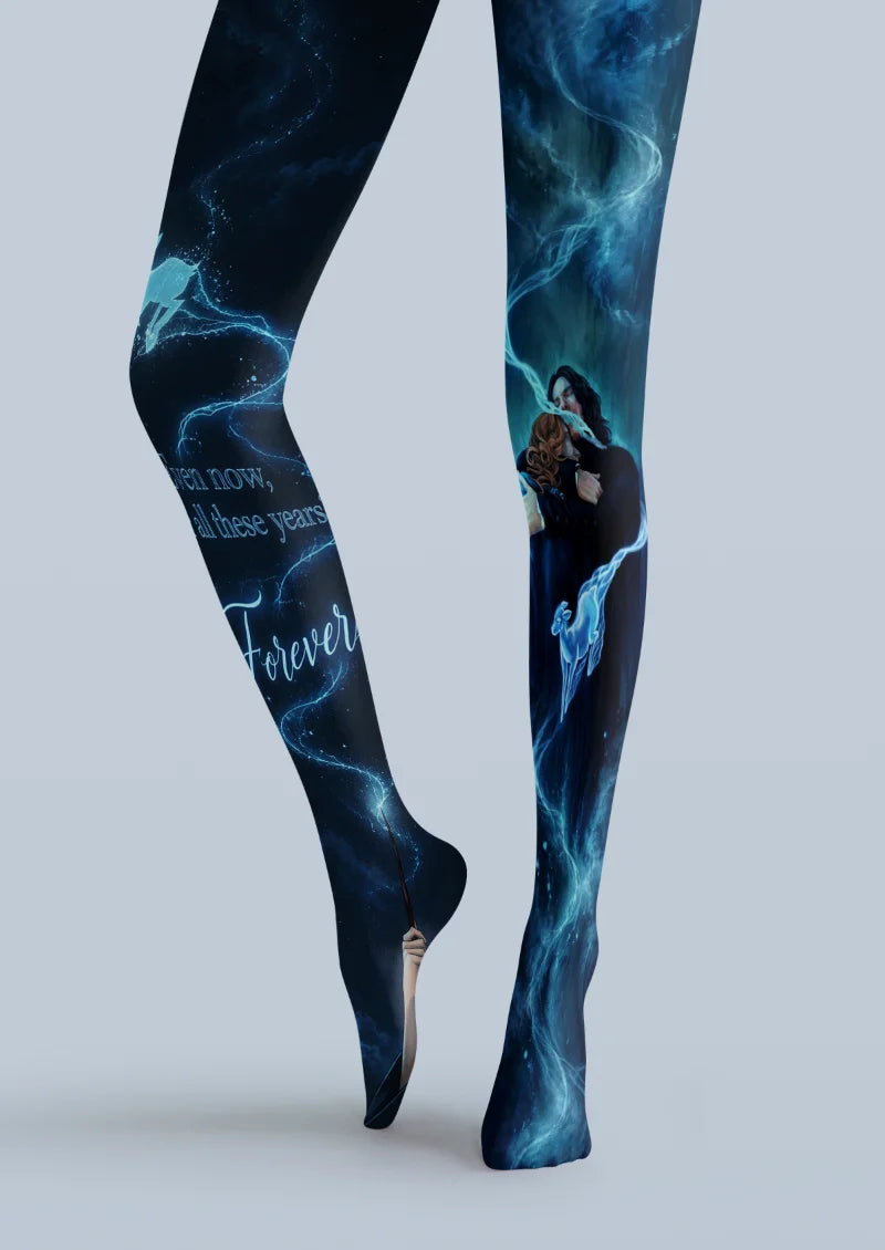 Black Blue Spirit Illustration Tights