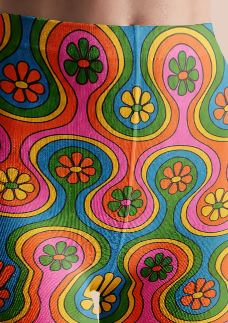 Retro Flower Power Floral Tights Hosiery Pantyhose