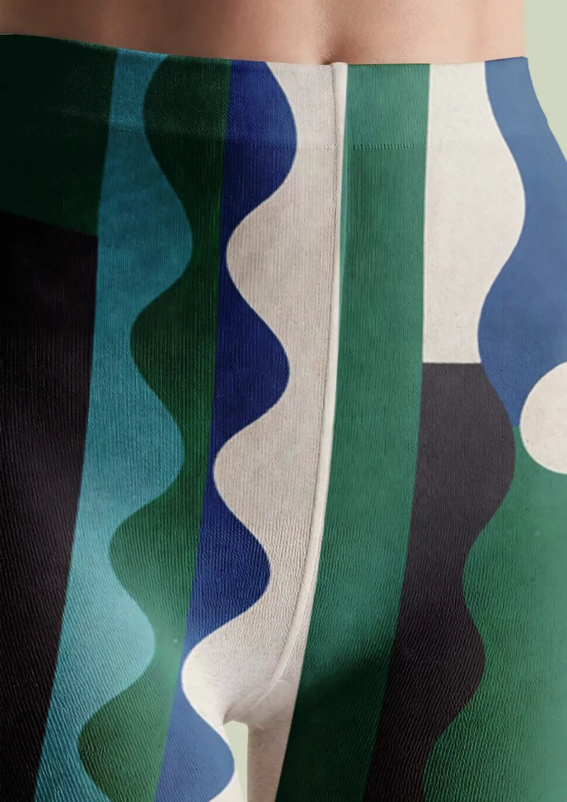 Green Wave Block Stripe Tights Hosiery Pantyhose