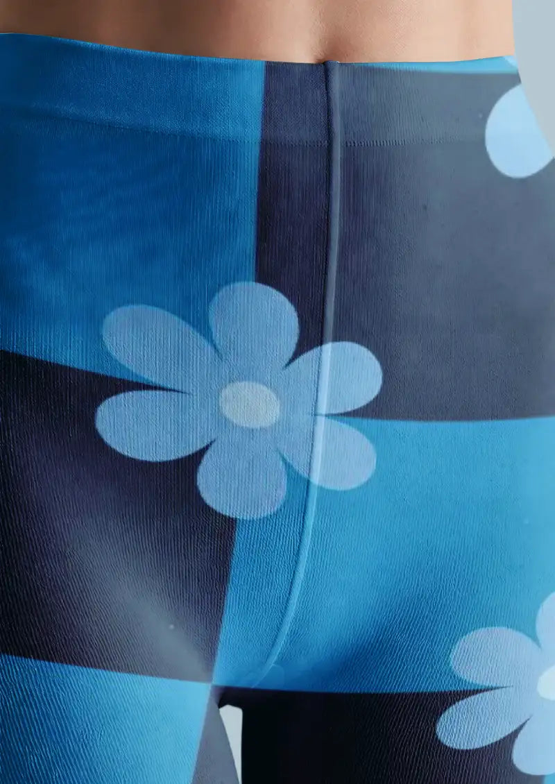 Blue Checker Daisy Tights Hosiery Pantyhose