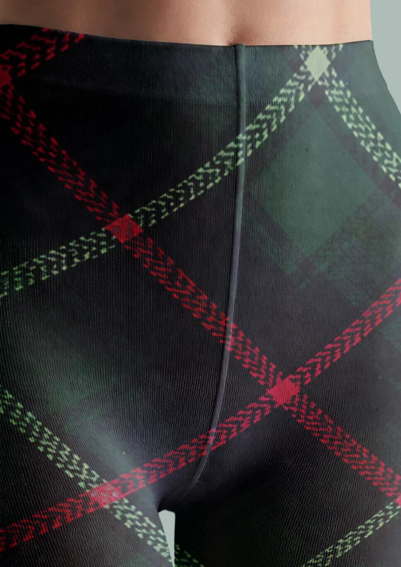 Black Green Plaid Tights