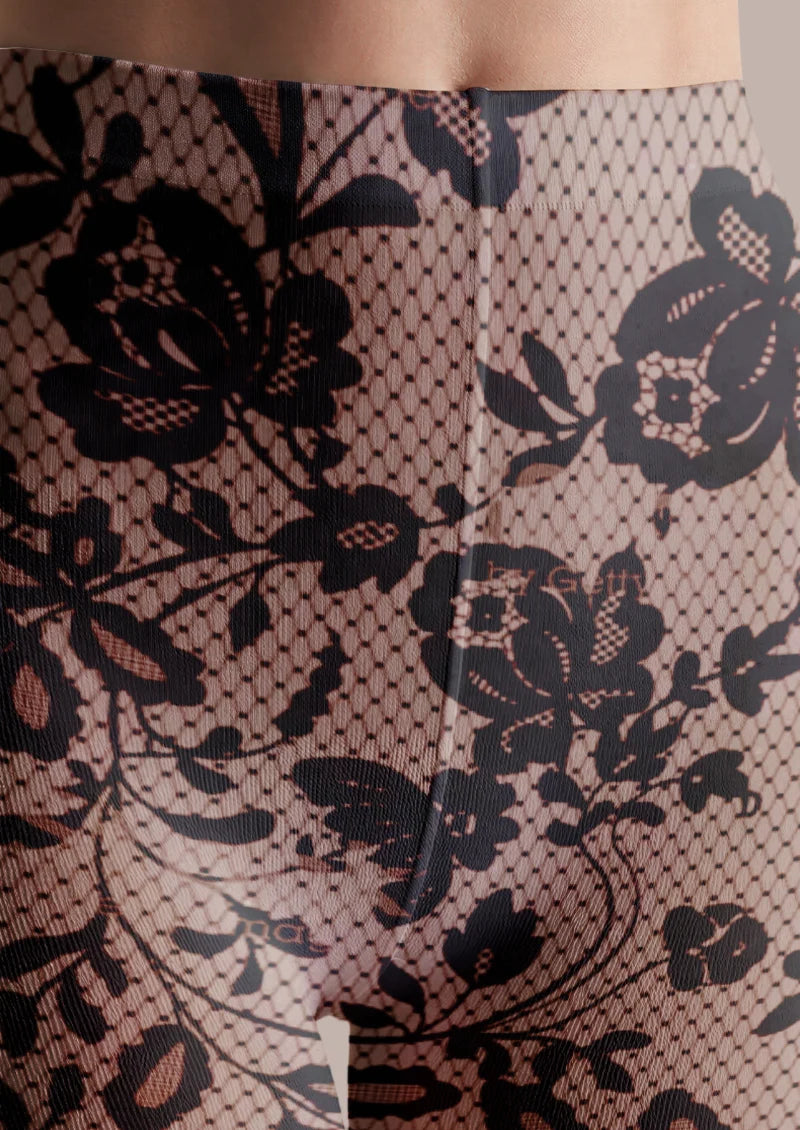 Black Rose Lace Print Tights