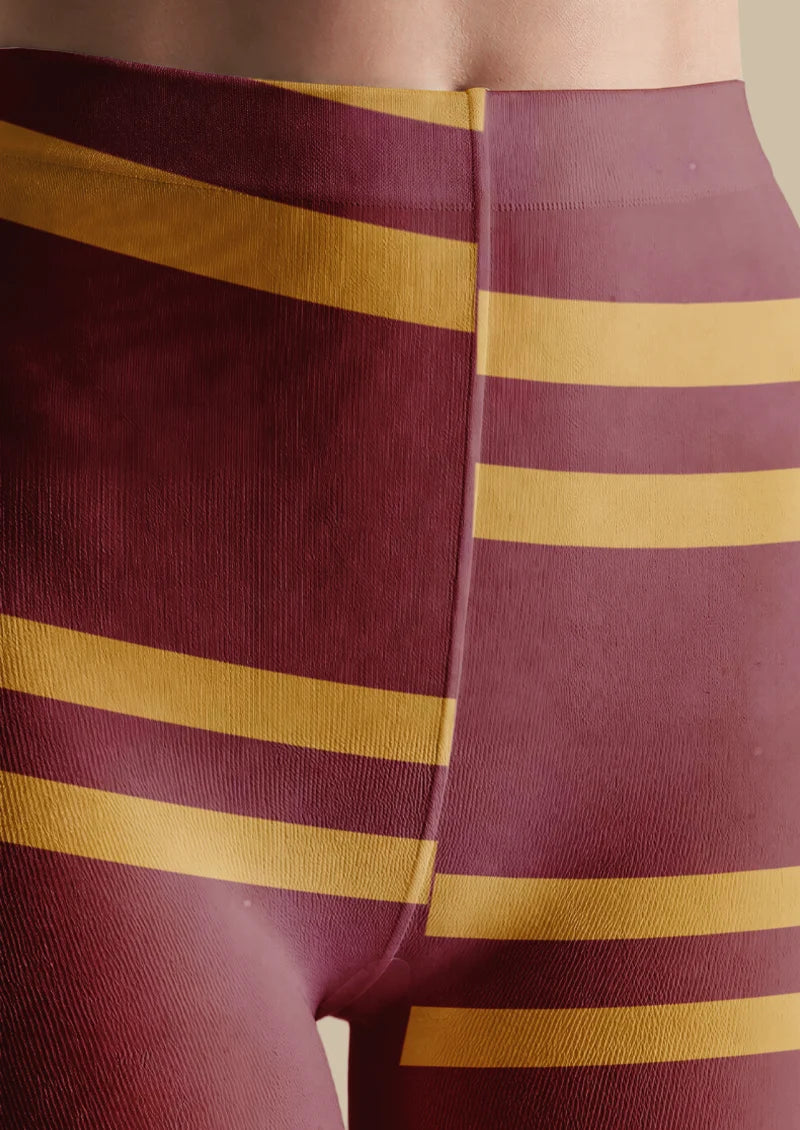 Burgundy Lion Crest Stripe Tights