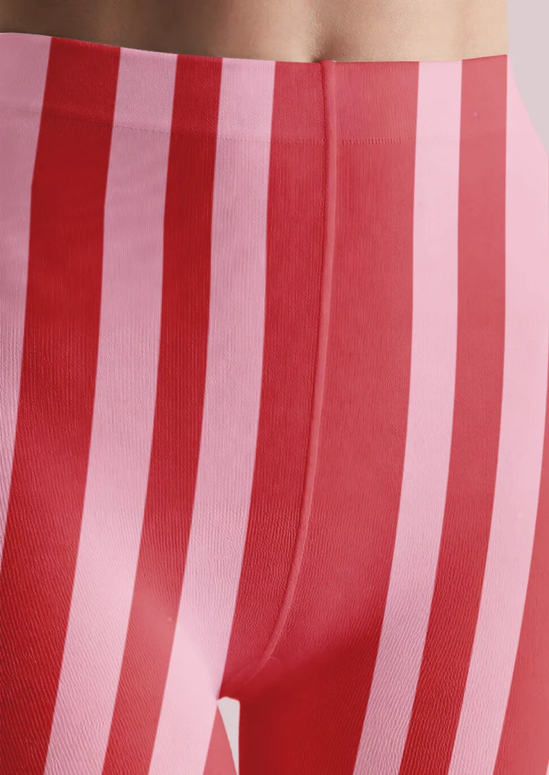 Red Pink Striped Bow Tights
