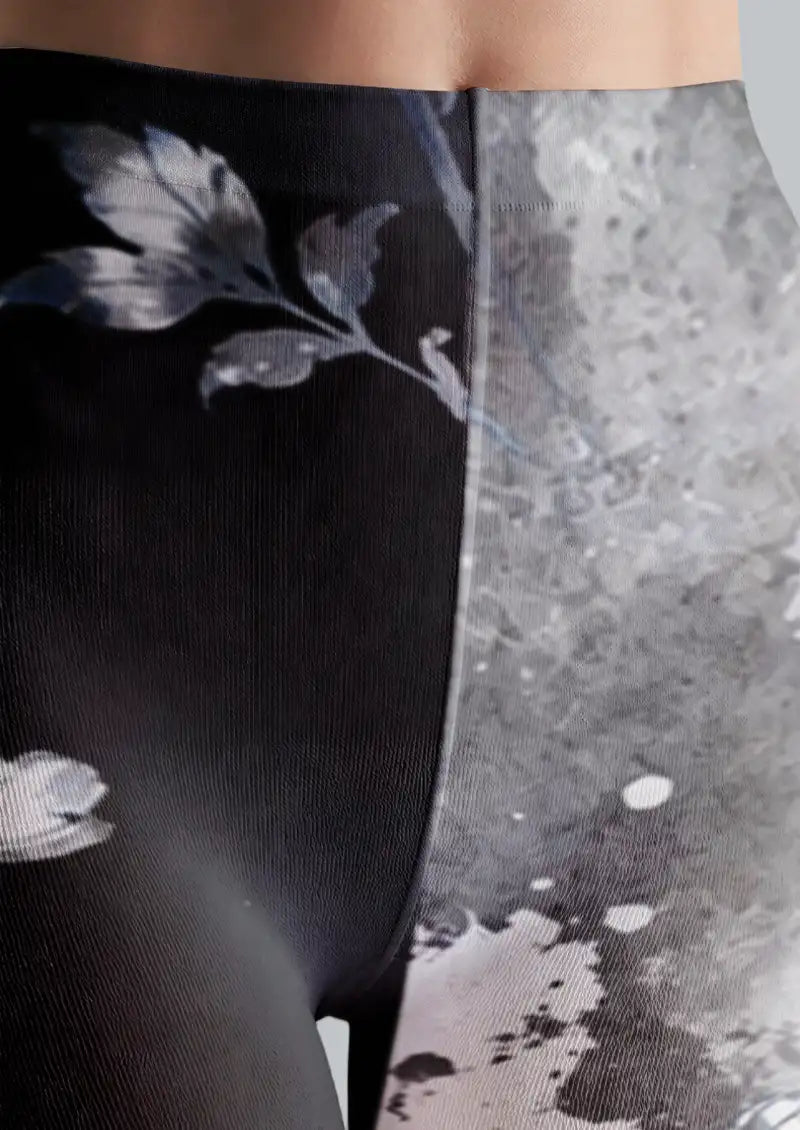 Black Blue Floral Tights