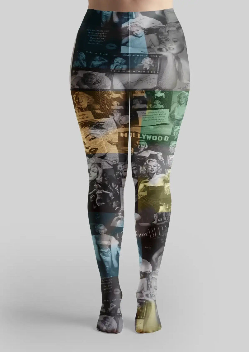 Noir Hollywood Collage Graphic Tights Hosiery Pantyhose
