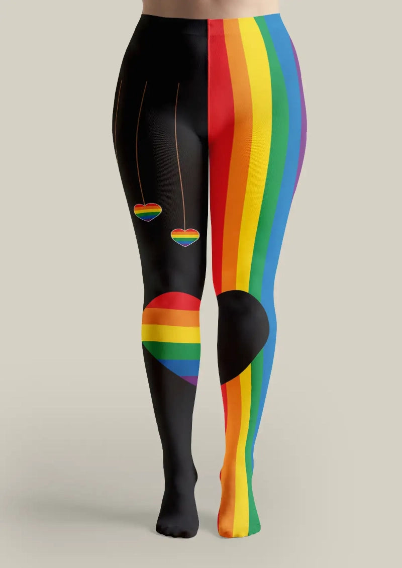 Rainbow Heart Stripe Graphic Tights Hosiery Pantyhose