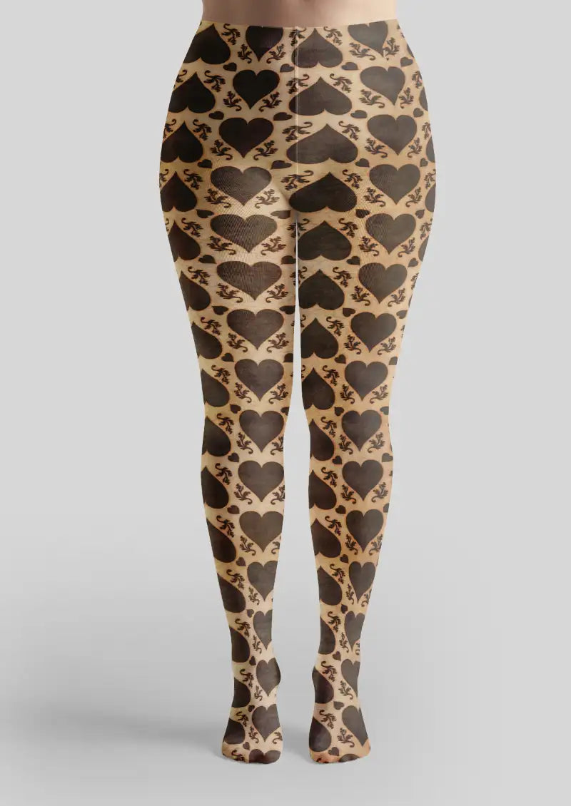 Vintage Heart Damask Pattern Tights Hosiery Pantyhose