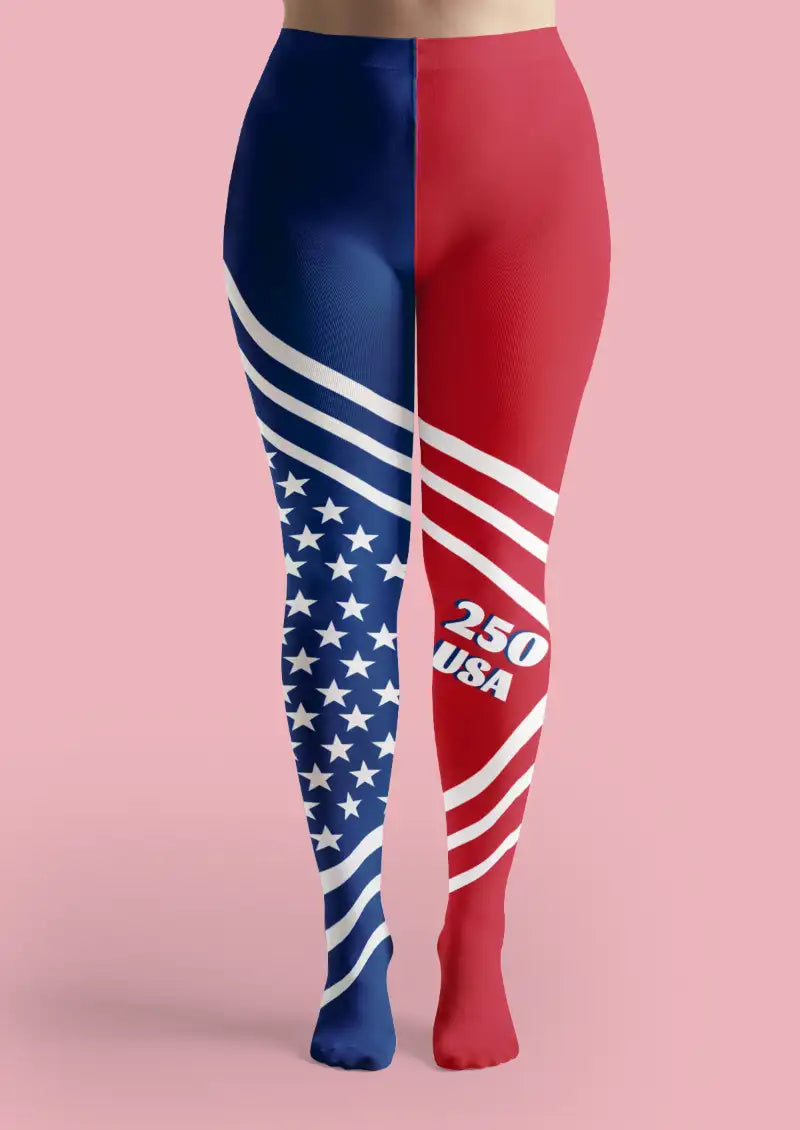 Graphic USA Print Striped Tights Hosiery Pantyhose