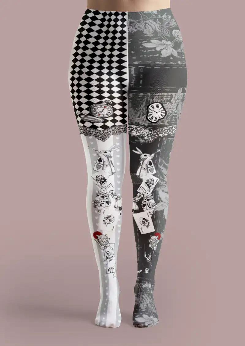 Wonderland Rabbit Clock Graphic Tights Hosiery Pantyhose