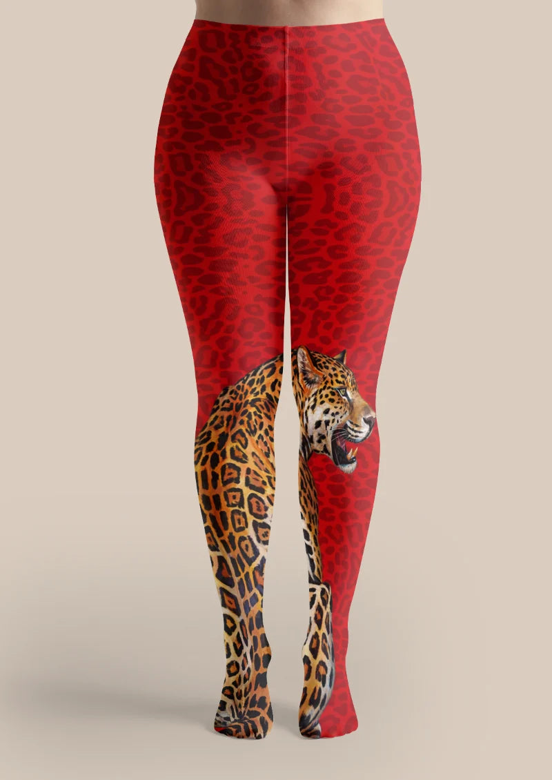 Red Leopard Portrait Tights