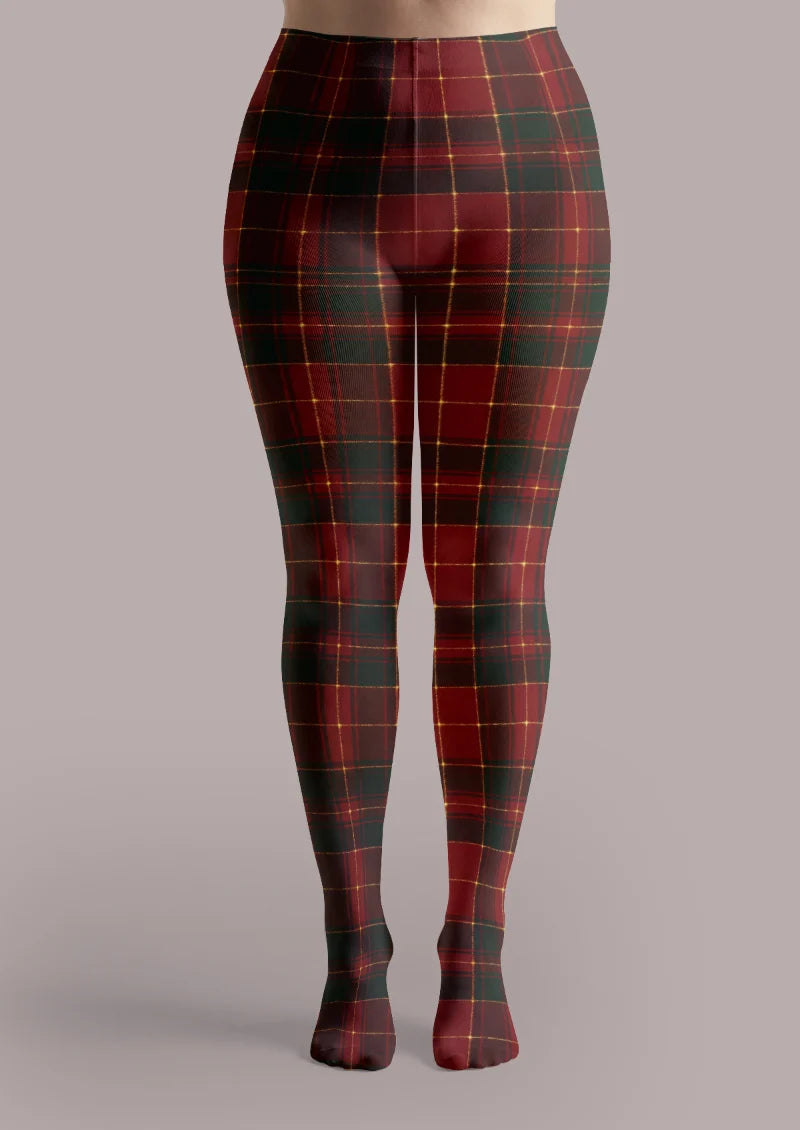 Red Green Plaid Tights