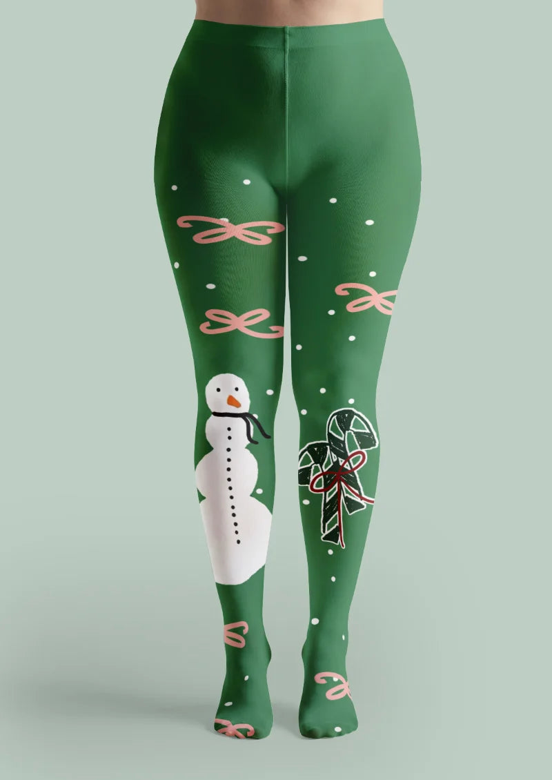 Green Snowman and Candy Cane Tights