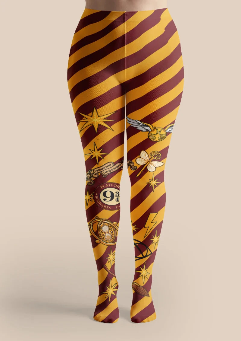 Yellow Burgundy Magic Stripe Tights
