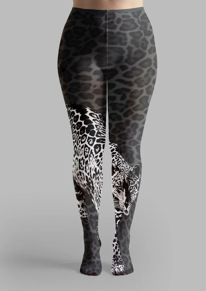 Black Gray Leopard Portrait Tights