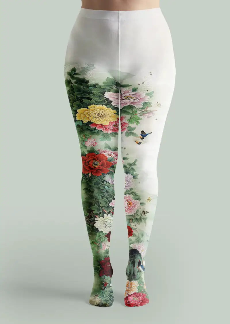 Green Floral Tights