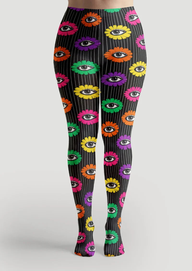 Black Flower Eye Tights