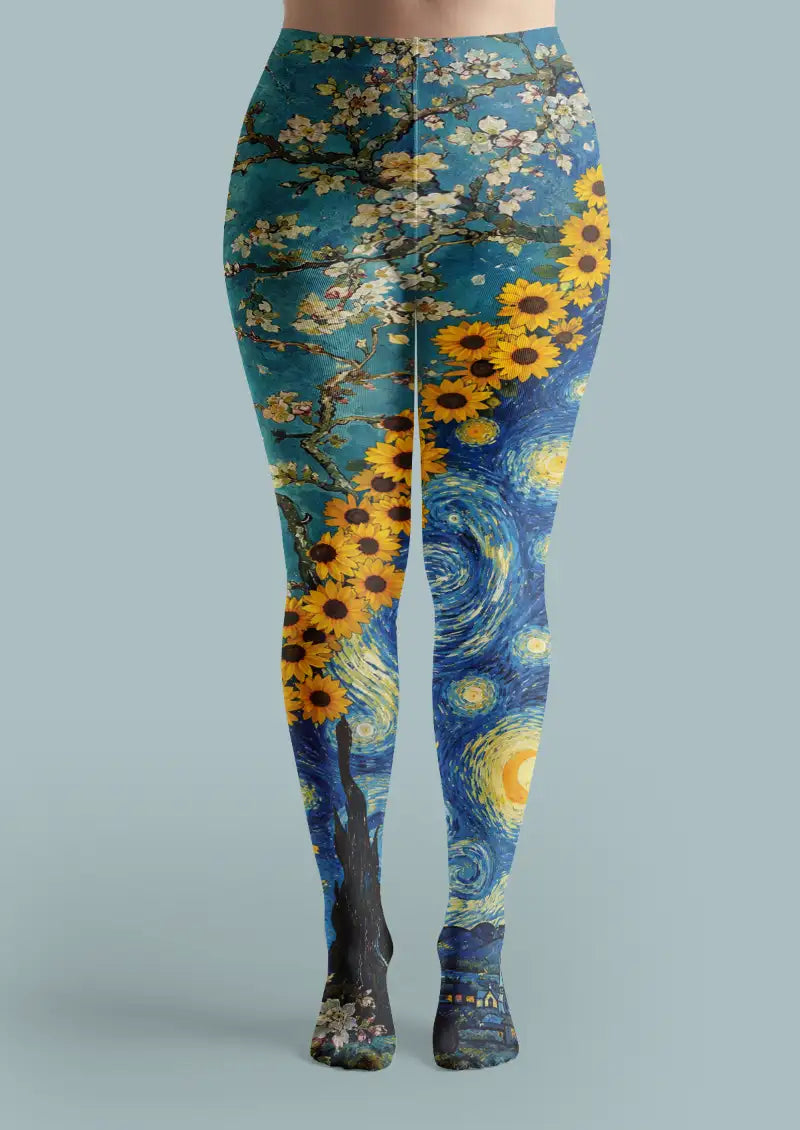 Blue Sunflower Starry Sky Tights