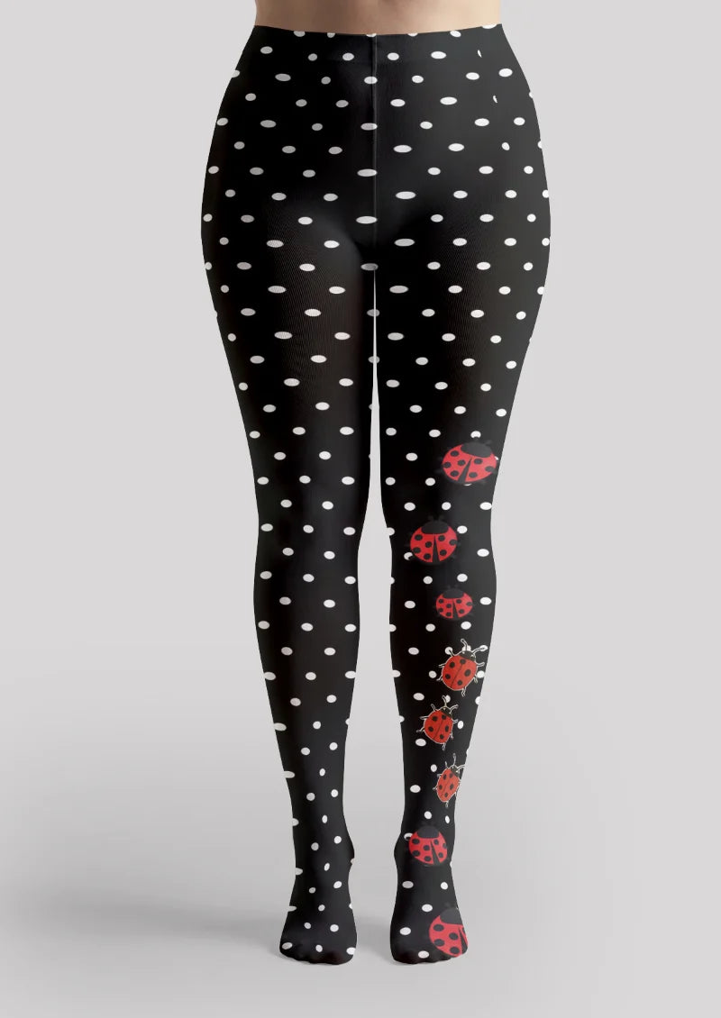 Black Ladybug Polka Dot Tights