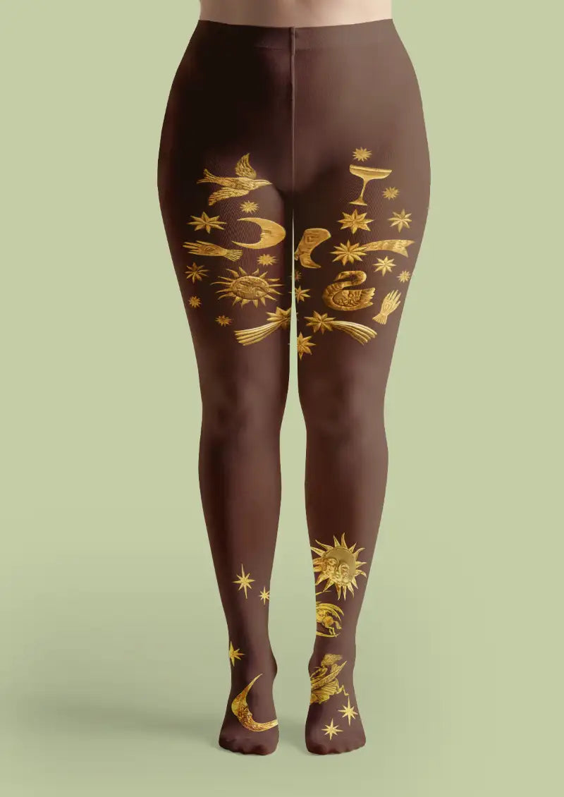 Celestial Sun Moon Zodiac Tights Hosiery Pantyhose