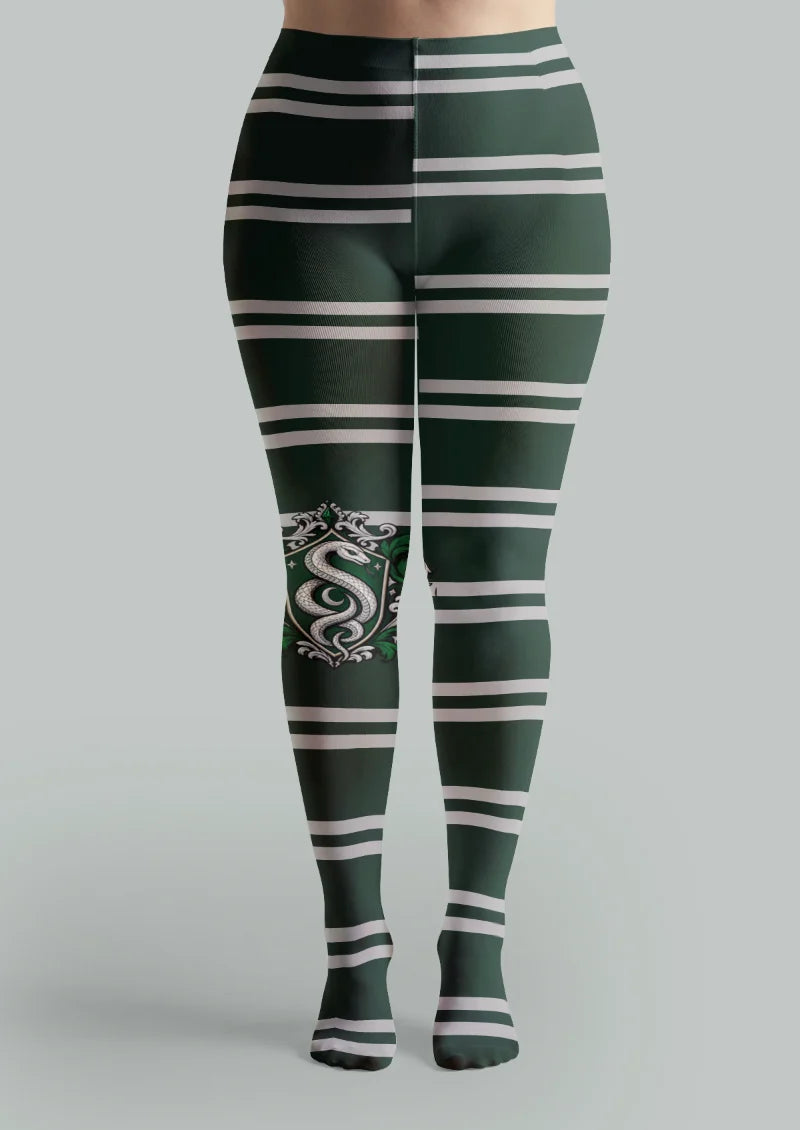 Green Serpent Crest Stripe Tights