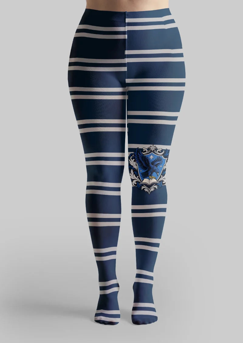 Navy Eagle Crest Stripe Tights