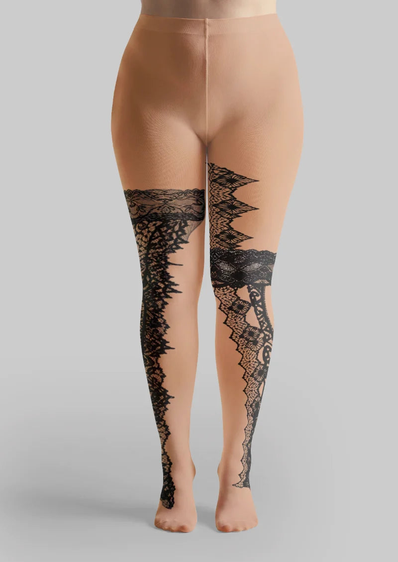 Black Floral Lace Print Tights