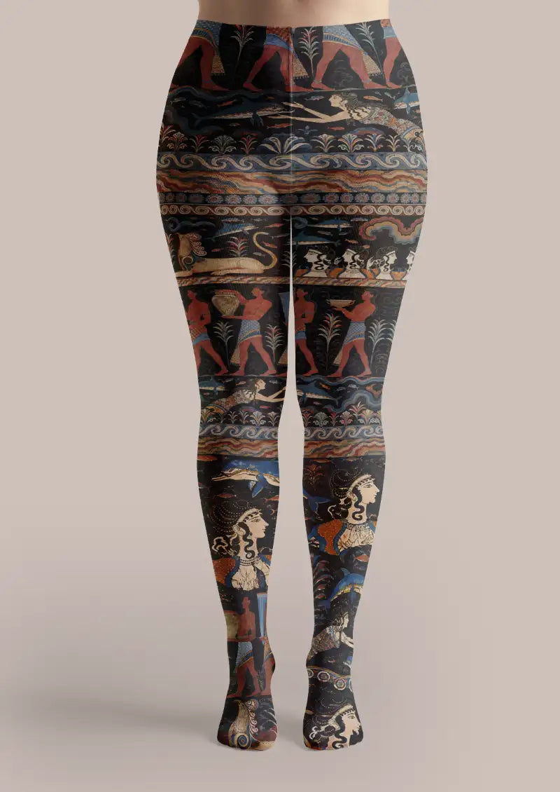 Ancient Greek Fresco Graphic Tights Hosiery Pantyhose