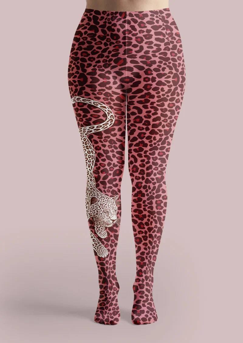 Pink White Leopard Portrait Tights
