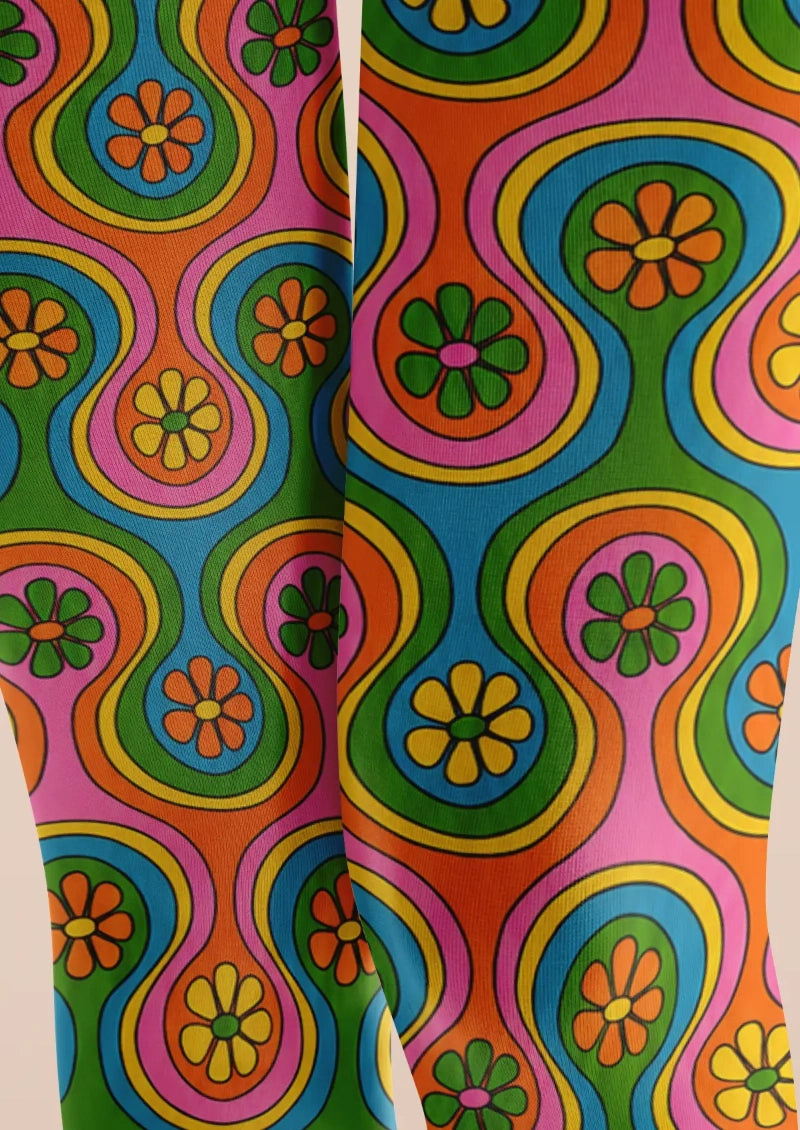 Retro Flower Power Floral Tights Hosiery Pantyhose