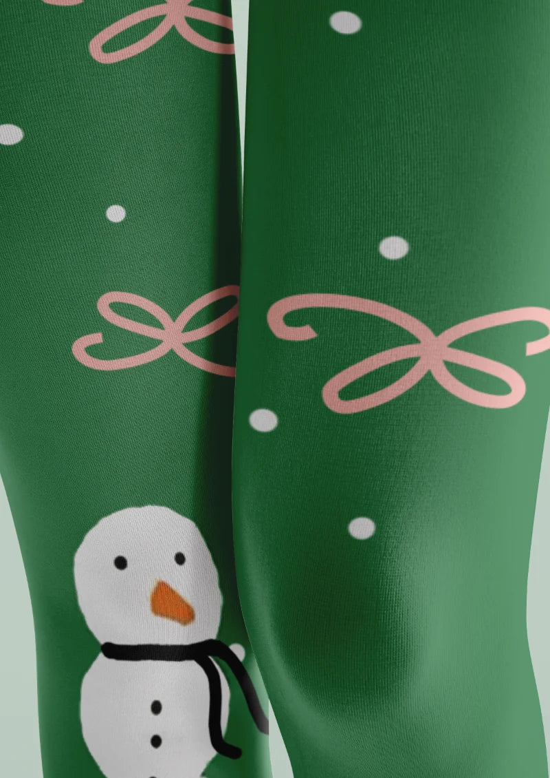 Green Snowman and Candy Cane Tights