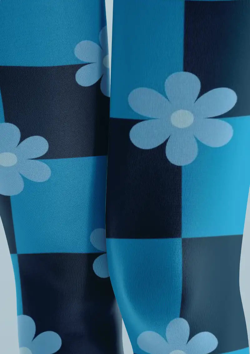 Blue Checker Daisy Tights Hosiery Pantyhose