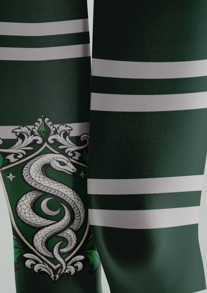 Green Serpent Crest Stripe Tights