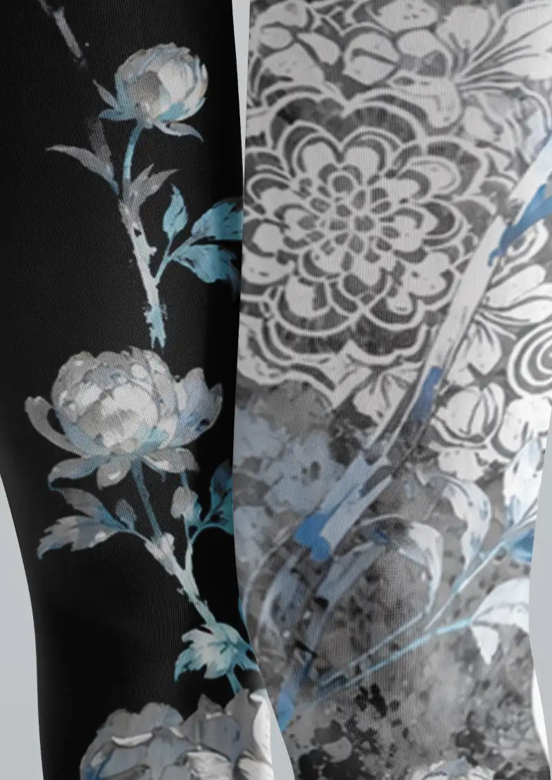 Black Blue Floral Tights