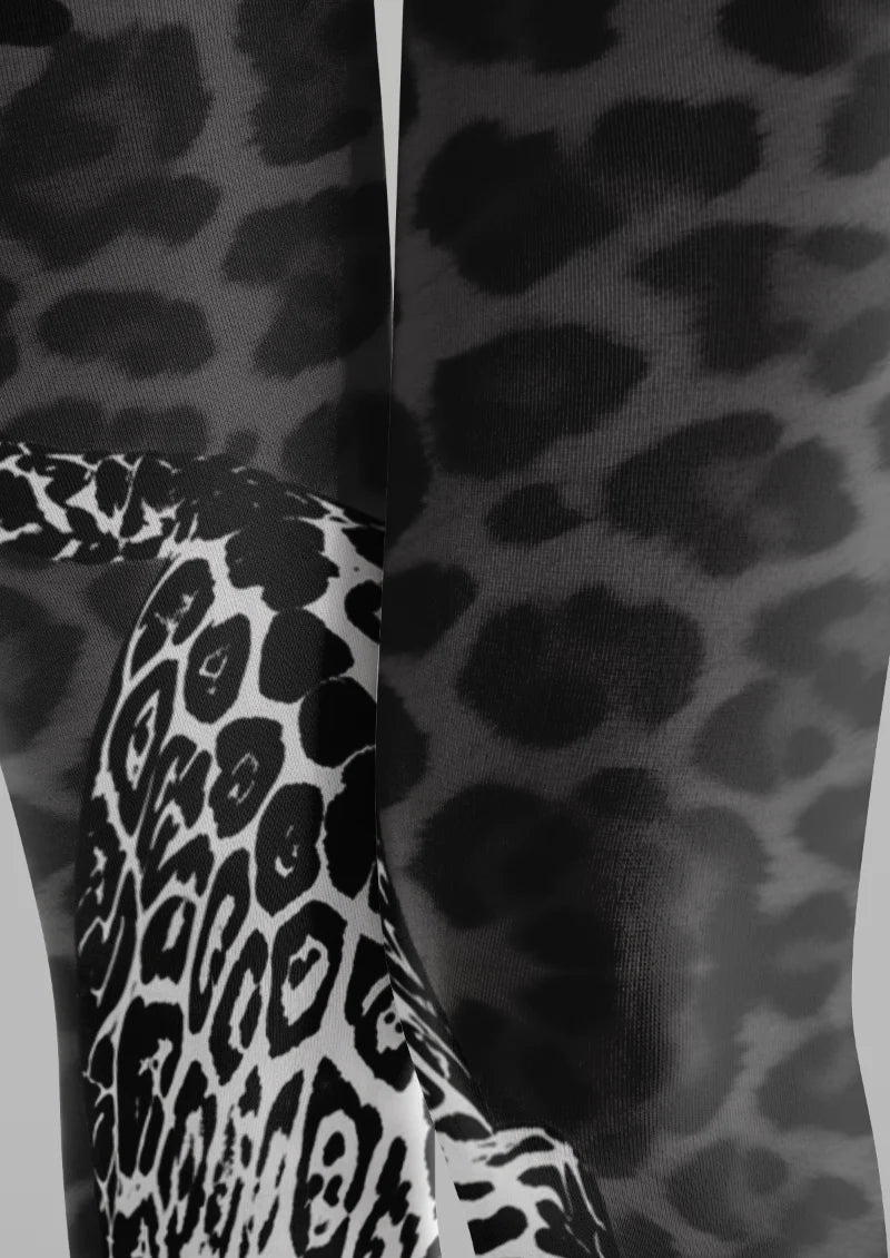 Black Gray Leopard Portrait Tights