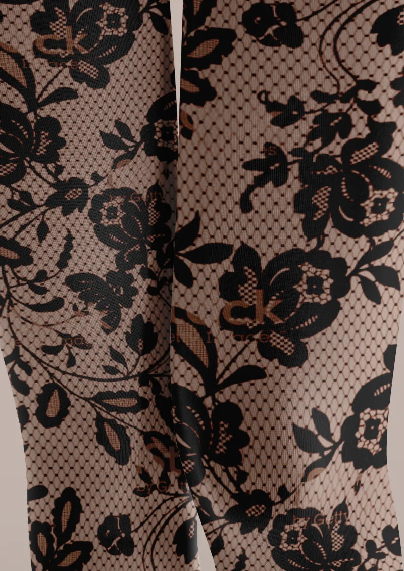 Black Rose Lace Print Tights