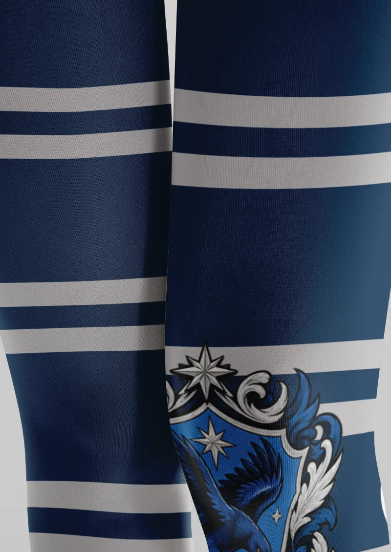 Navy Eagle Crest Stripe Tights