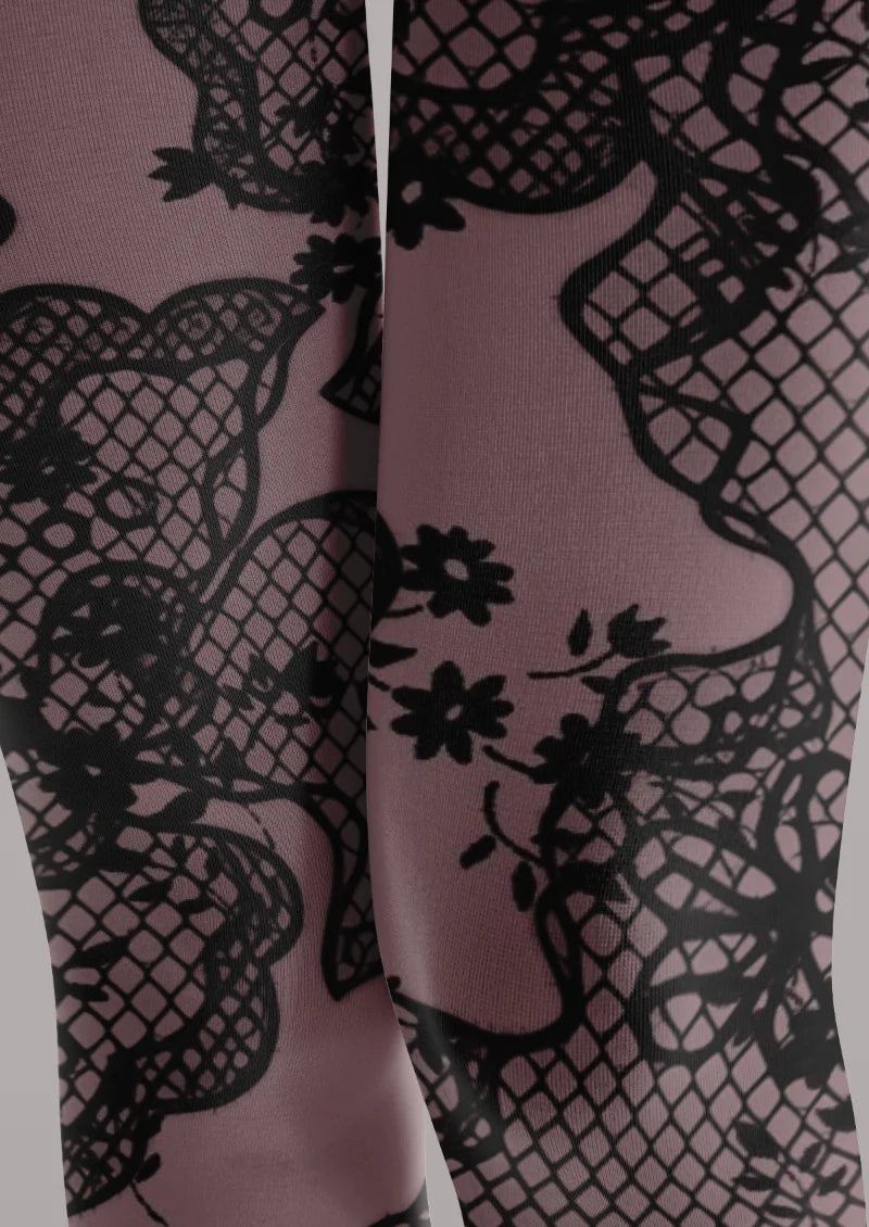 Purple Scalloped Lace Print Tights