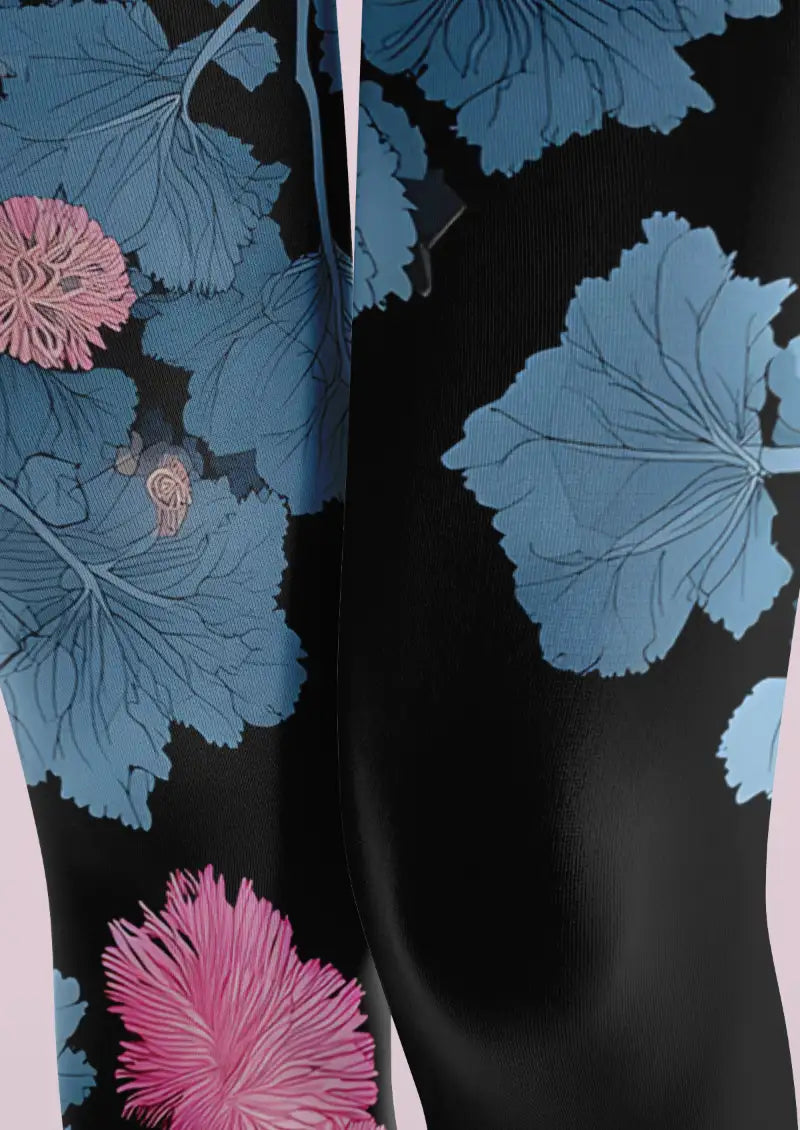 Midnight Floral Print Tights Hosiery Pantyhose