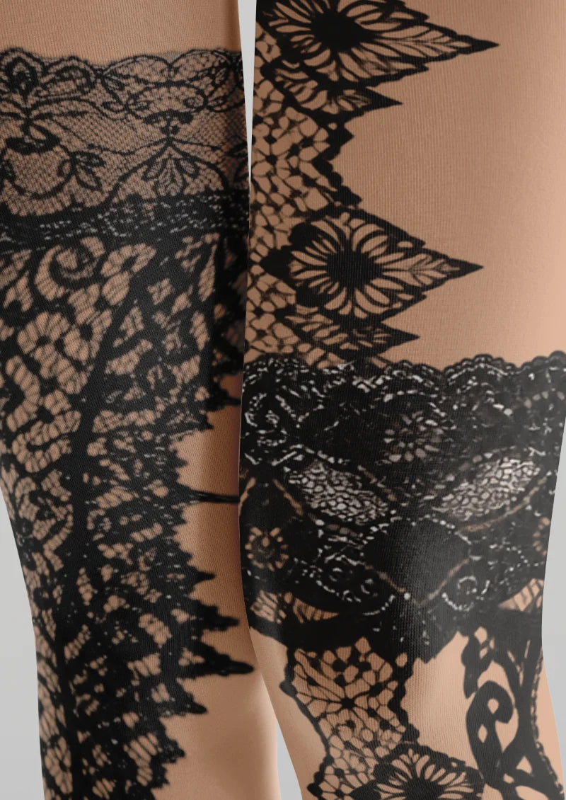 Black Floral Lace Print Tights