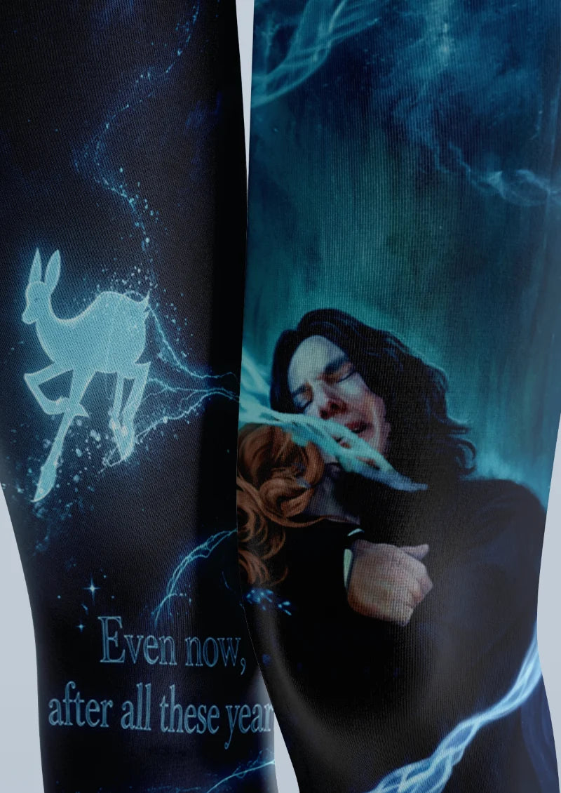 Black Blue Spirit Illustration Tights
