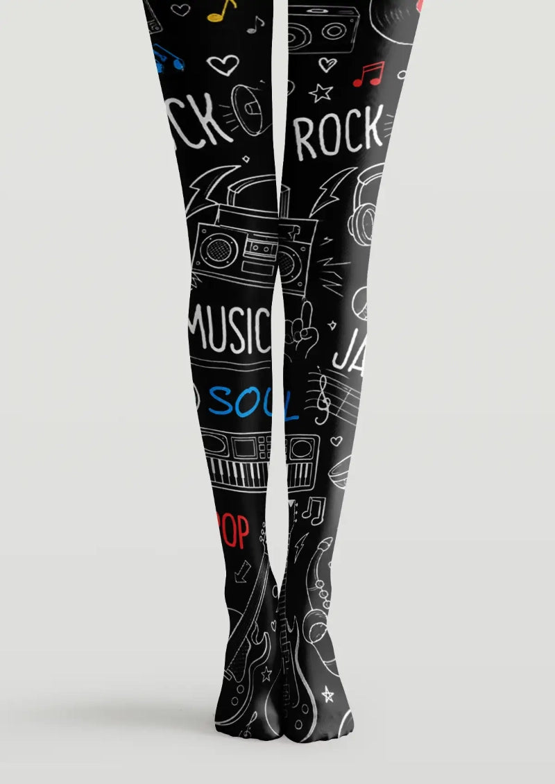 Rock Music Doodle Graphic Tights Hosiery Pantyhose