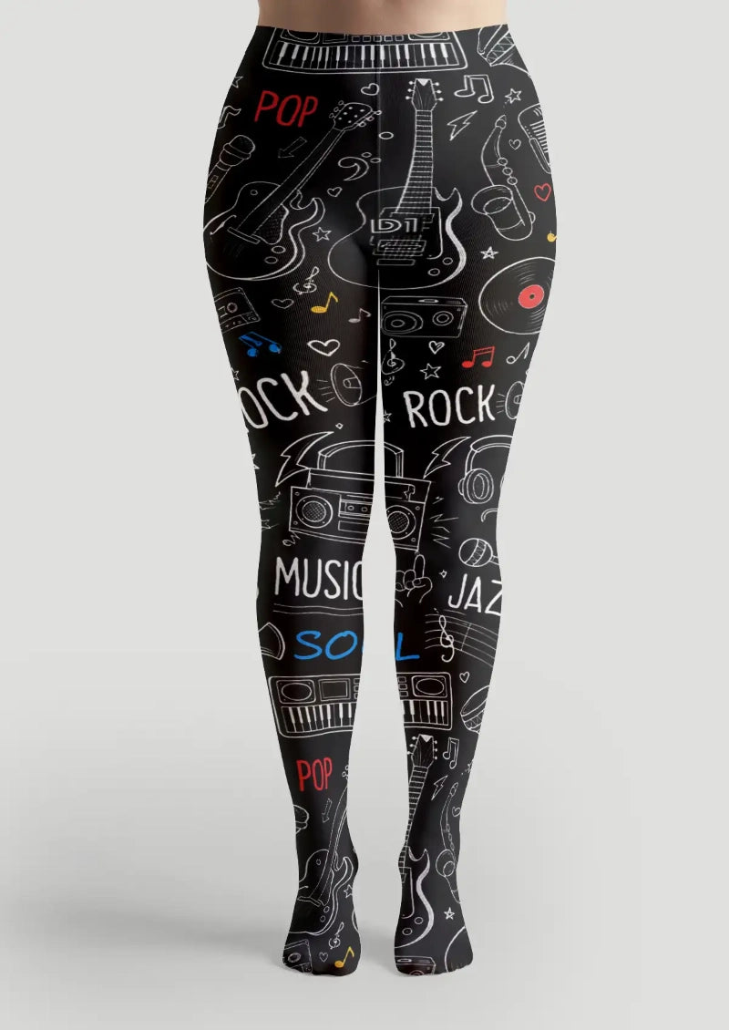 Rock Music Doodle Graphic Tights Hosiery Pantyhose