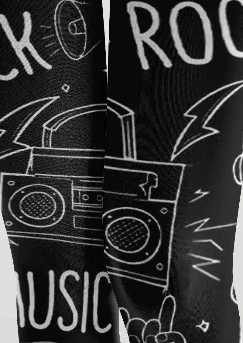 Rock Music Doodle Graphic Tights Hosiery Pantyhose
