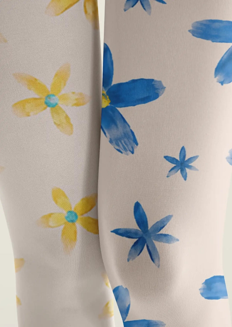 Blue Yellow Daisy Floral Tights Hosiery Pantyhose